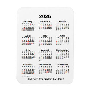 2026 White Holiday Calendar by Janz Magnet