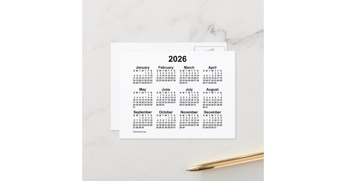 2026 White Mini Calendar by Janz Postcard Zazzle 2026 White Mini Calendar by Janz Postcard Zazzle