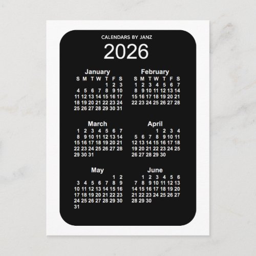 2026 White Neon 6 Month Mini Calendar by Janz Postcard