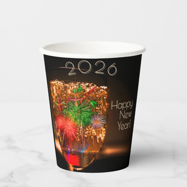 2026 wishes with fireworks and bubbles paper cups (Front)
