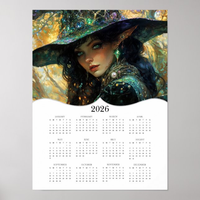 2026 Witch Full Year Yearly Wall Calendar Poster (Front)
