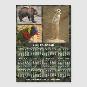 2026 Year Calendar Camouflage Add 3 Photos Magnet