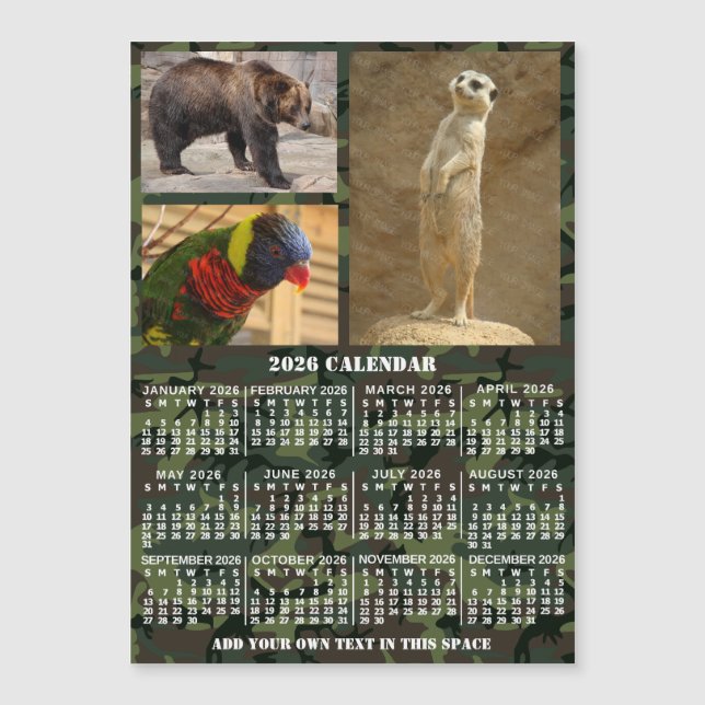 2026 Year Calendar Camouflage Add 3 Photos Magnet (Front)