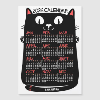 2026 Year Calendar Mid-Century Black Cat Magnet