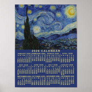 2026 Year Calendar Starry Night or Add Your Photo Poster
