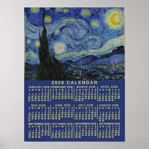 2026 Year Calendar Starry Night or Add Your Photo