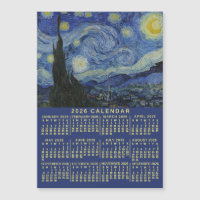 2026 Year Calendar Starry Night or Photo Magnet