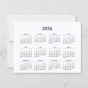 2026 Year Monthly Calendar All Days  Postcard