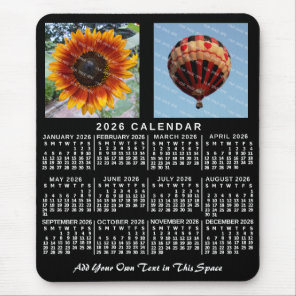 2026 Year Monthly Calendar Black Custom 2 Photos Mouse Pad