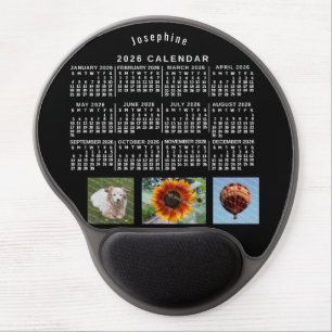 2026 Year Monthly Calendar Black Custom 3 Photos Gel Mouse Pad
