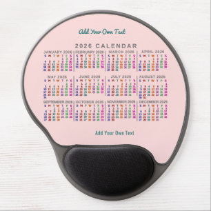 2026 Year Monthly Calendar Blush Pink Personalized Gel Mouse Pad
