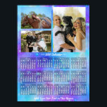 2026 Year Monthly Calendar Boho Watercolor 3 Photo Poster<br><div class="desc">This 2026 year, 3-photo and custom text / personalized monthly calendar wall poster shows the days of the week for each month in classic, professional-looking white with a blue and purple background that has a watercolor effect and abstract stars. This bold yearly calendar poster with a pretty outer-space twist will...</div>