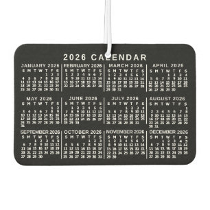 2026 Year Monthly Calendar Classic Black and White Air Freshener