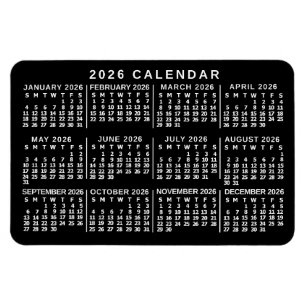2026 Year Monthly Calendar Classic Black and White Magnet