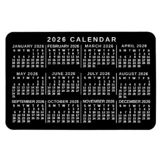 2026 Year Monthly Calendar Classic Black and White Magnet