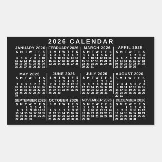 2026 Year Monthly Calendar Classic Black and White Rectangular Sticker