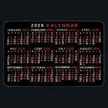 2026 Year Monthly Calendar Classic Black Red White Magnet<br><div class="desc">This 2026 year monthly calendar flexible magnet shows the days of the week for each month in classic, professional-looking red and white on black. This is a simple, minimalist, bold yearly calendar to help you conquer the new year. Always know what date it is and check the days of the...</div>