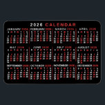 2026 Year Monthly Calendar Classic Black Red White Magnet<br><div class="desc">This 2026 year monthly calendar flexible magnet shows the days of the week for each month in classic, professional-looking red and white on black. This is a simple, minimalist, bold yearly calendar to help you conquer the new year. Always know what date it is and check the days of the...</div>