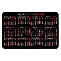 2026 Year Monthly Calendar Classic Black Red White