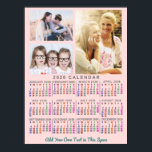 2026 Year Monthly Calendar Colorful Custom 3 Photo Poster<br><div class="desc">This 2026 year, 3-photo and custom text / personalized monthly calendar wall poster shows the days of the week for each month in bright colors. Each daily column is a different color, making it easier to read. Behind the rainbow of colors, the background is a light blush pink - but...</div>
