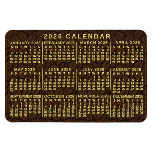 2026 Year Monthly Calendar Dark Coffee Beans Magnet