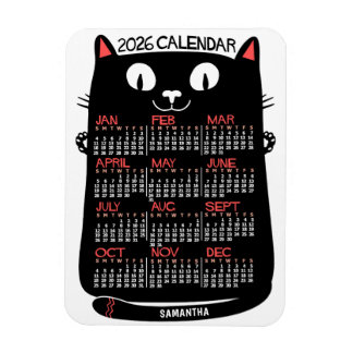 2026 Year Monthly Calendar Mid-Century Black Cat Magnet