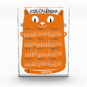 2026 Year Monthly Calendar Mid-Century Orange Cat Acrylic Award