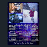 2026 Year Monthly Calendar Space Nebula 3 Photos Poster<br><div class="desc">This 2026 year, 3-photo and custom text / personalized monthly calendar wall poster shows the days of the week for each month in white on an outer-space background made of the Small Magellanic Cloud tinted blue. The Small Magellanic Cloud is a galaxy about 200, 000 light-years way that orbits our...</div>