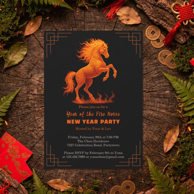 2026 Year of the Fire Horse Chinese Zodiac Party Invitation (Creator Uploaded)