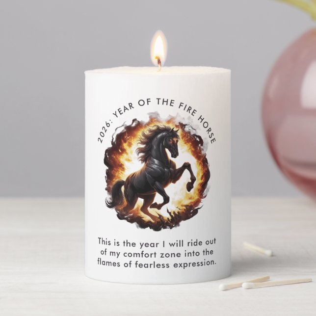 2026 Year of the Fire Horse Motivational Pillar Candle (In Situ)