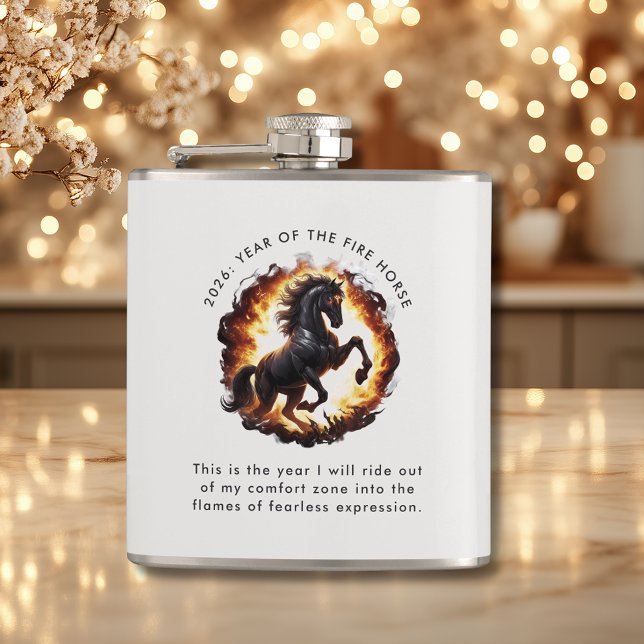 2026 Year of the Fire Horse Motivational Quote Flask (2026 Year of the Fire Horse Motivational Quote Chinese New Year Flask)
