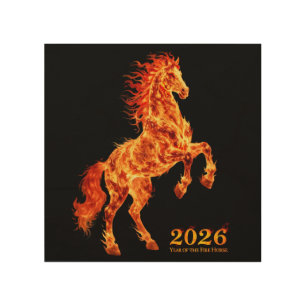 2026 Year of the Fire Horse Wood Wall Art