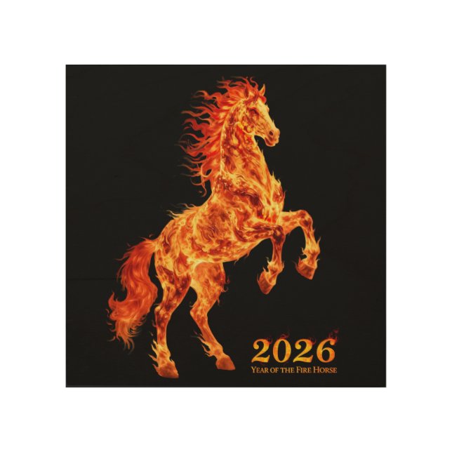 2026 Year of the Fire Horse Wood Wall Art (Front)