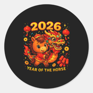 2026 Year Of The Horse Cute Lunar Newyear Art  Classic Round Sticker