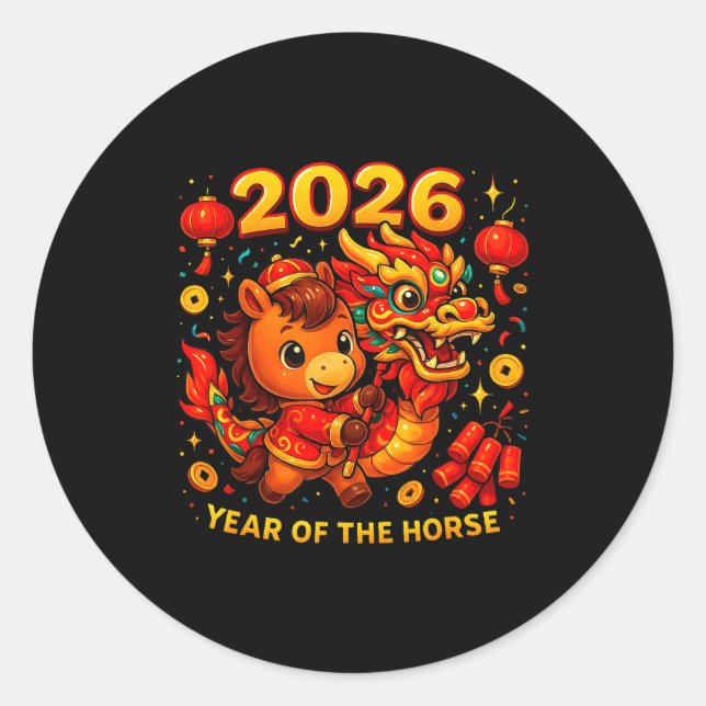 2026 Year Of The Horse Cute Lunar Newyear Art  Classic Round Sticker (Front)