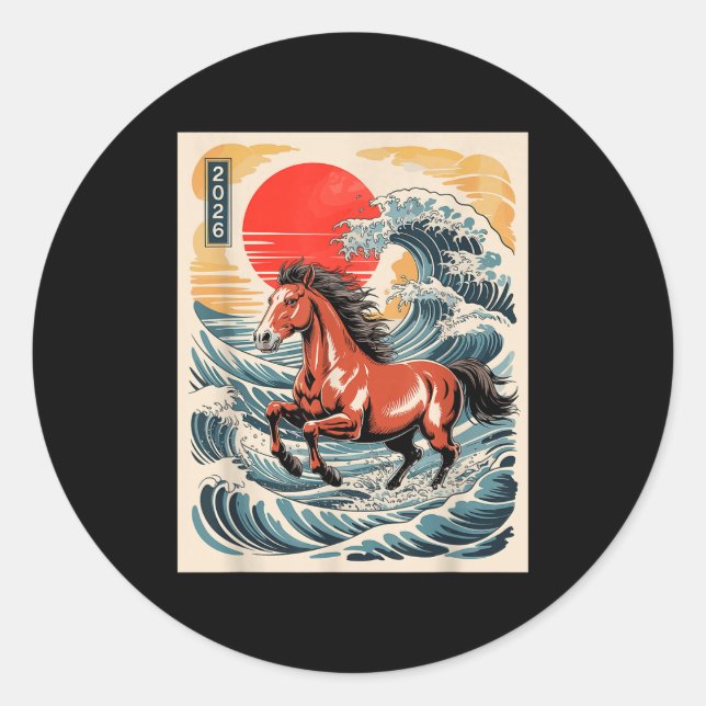 2026 Year Of The Horse Japanese Wave Art Lunar New Classic Round Sticker (Front)