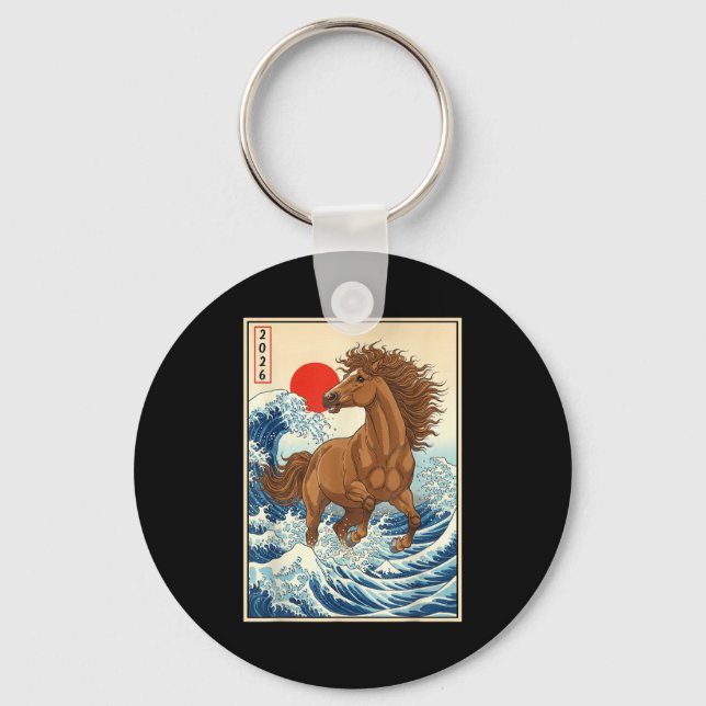 2026 Year Of The Horse Japanese Wave Art Lunar New Keychain (Front)