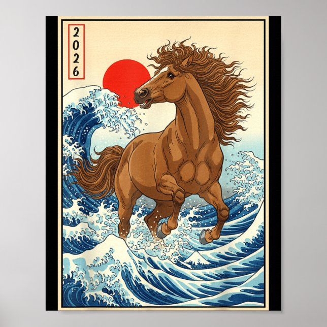 2026 Year Of The Horse Japanese Wave Art Lunar New Poster (Front)
