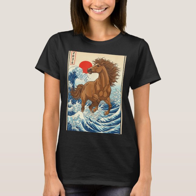 2026 Year Of The Horse Japanese Wave Art Lunar New T-Shirt (Front)