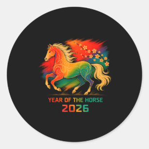 2026 Year Of The Horse Vibrant Zodiac Blossom Art  Classic Round Sticker