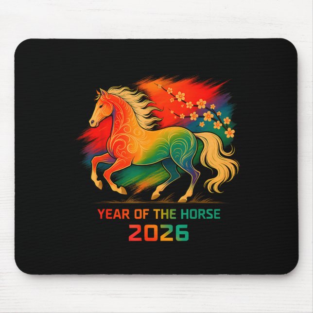 2026 Year Of The Horse Vibrant Zodiac Blossom Art  Mouse Pad (Front)