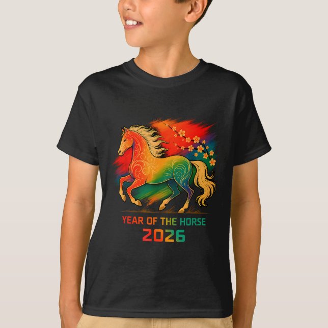 2026 Year Of The Horse Vibrant Zodiac Blossom Art  T-Shirt (Front)
