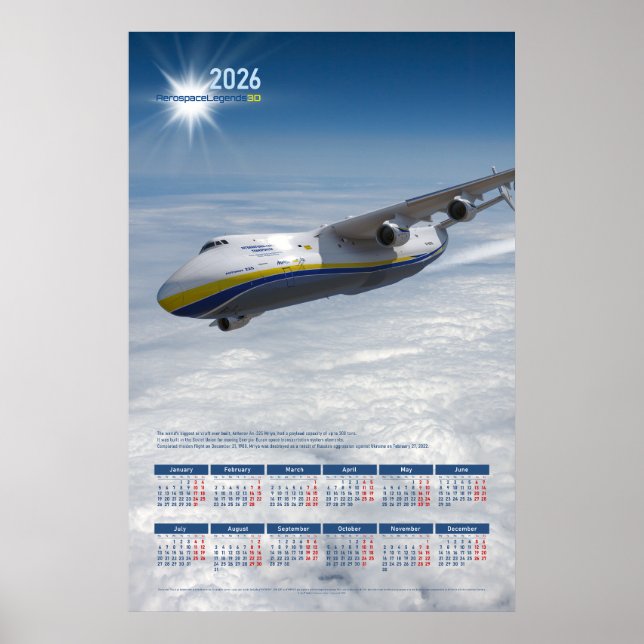 2026 Yearly Wall Calendar Poster Antonov-225 Mriya (Front)