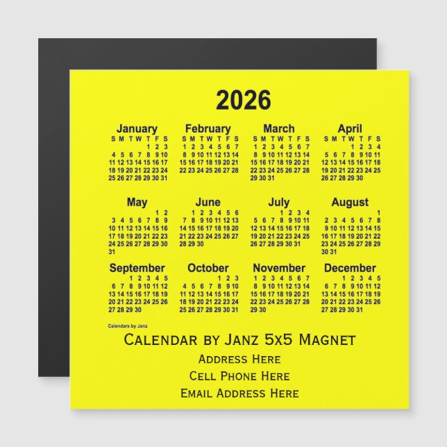 2026 Yellow Business Calendar by Janz (Front/Back)