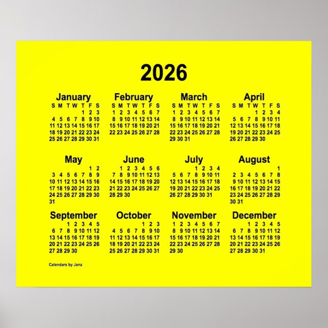 2026 Yellow Calendar by Janz Print (Front)