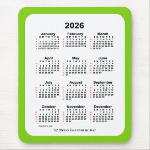 2026 Yellow Green 52 Week Calendar by Janz Mouse Pad