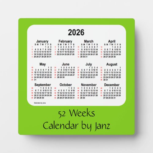 2026 Yellow Green 52 Weeks Calendar by Janz Plaque