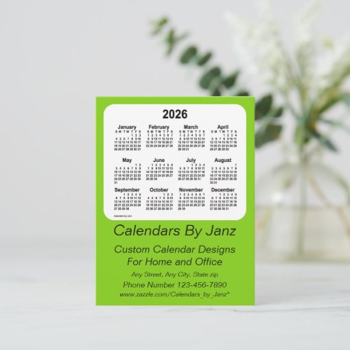 2026 Yellow Green Business Calendar by Janz Postcard Zazzle