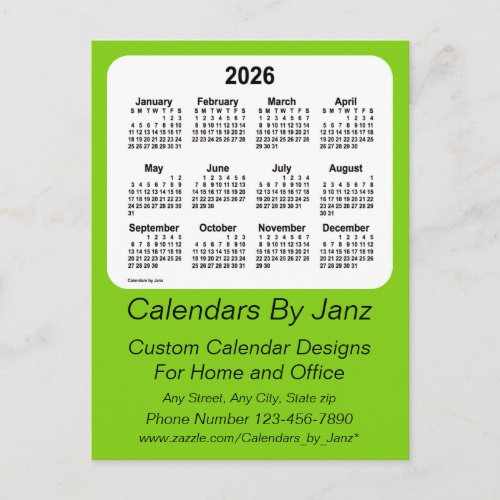 2026 Yellow Green Business Calendar by Janz Postcard