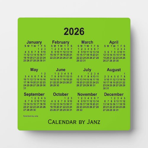 2026 Yellow Green Desk Calendar by Janz Plaque